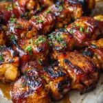 Gegrillte Honig-BBQ-Bacon-Hühnchen-Spieße einfach zubereiten