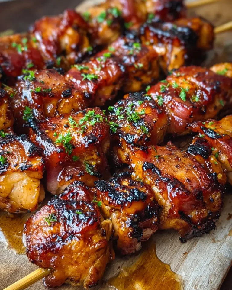 Gegrillte Honig-BBQ-Bacon-Hühnchen-Spieße einfach zubereiten