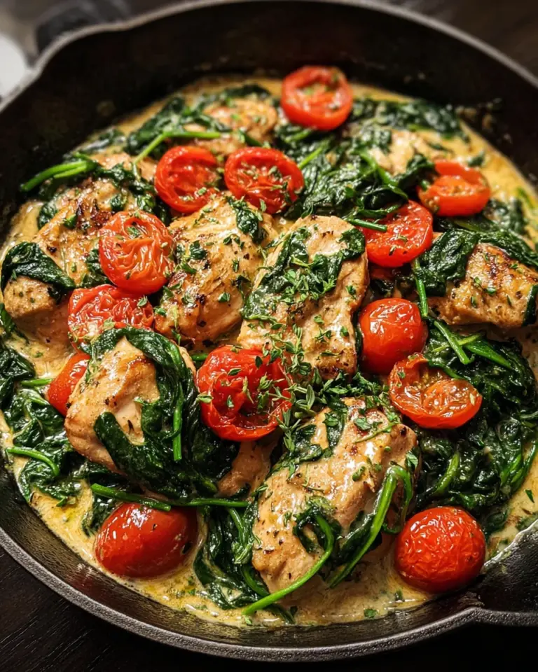 Keto Hähnchen-Spinat-Tomaten-Pfanne