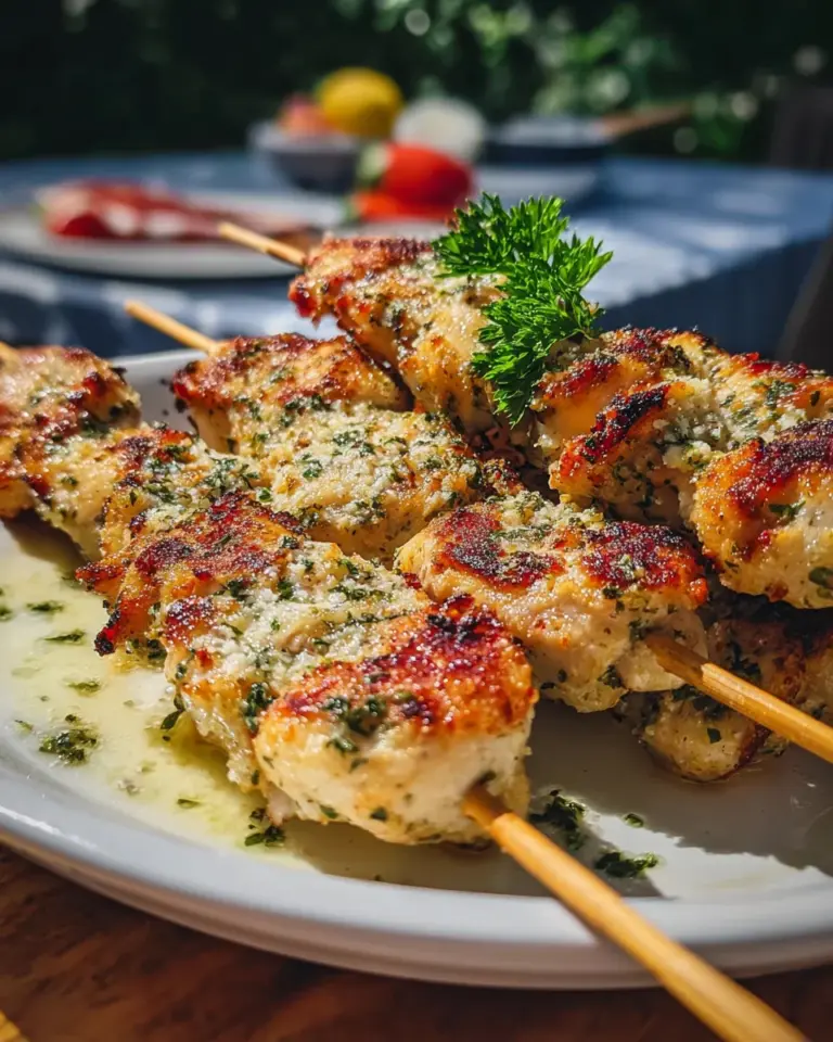 Knoblauch Parmesan Hähnchenspieße einfache Grillidee