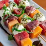 Melonen-, beef bresaola- und Mozzarella-Spieße