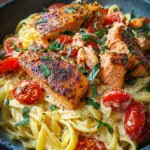 Ofen-Lachs-Pasta mit Tomaten