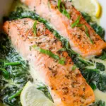 Ofenlachs mit cremigem Spinat