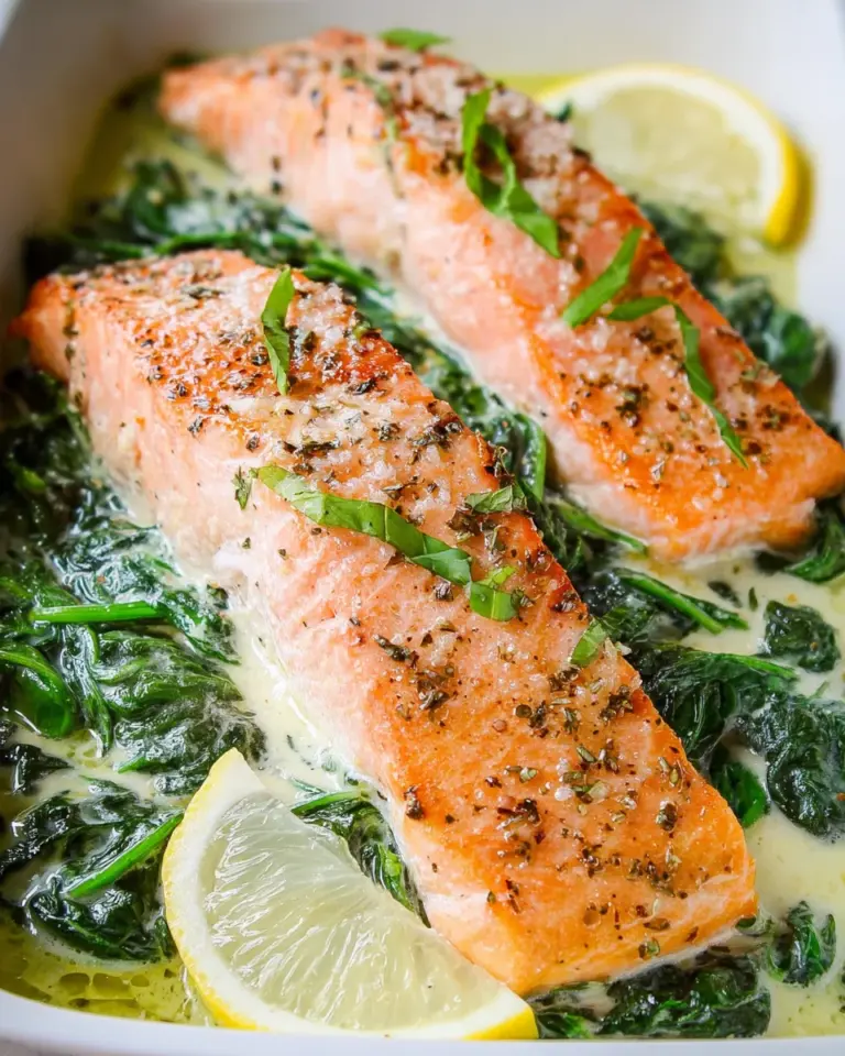 Ofenlachs mit cremigem Spinat