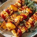 Sonnige Pfirsich-Halloumi-Rosmarin-Spieße vom Grill
