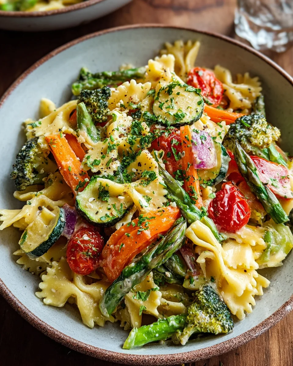 Vegane Pasta Primavera mit cremiger Knoblauch-Cashew-Sauce image 2