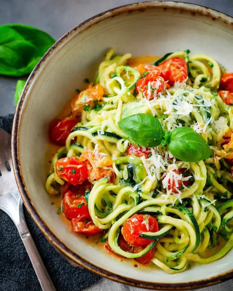 Zucchini-Spaghetti in cremiger Sauce– Zoodles